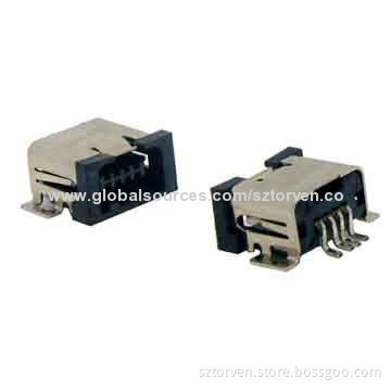 Mini USB Female 4P SMT Type Connector with Solder Pad, 100V AC Dielectric Withstanding VoltageNew